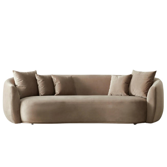 Everbe Beige Velvet 3 Seater Sofa