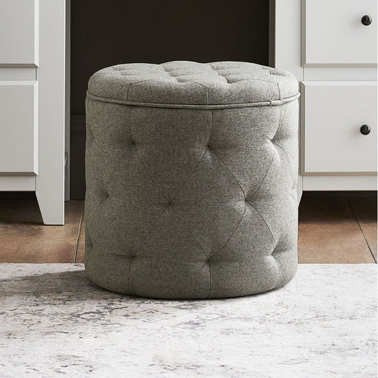 Harfoot Upholstered Storage Footstool - Wool Blend Grey