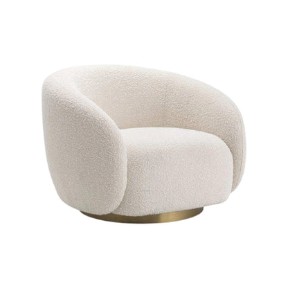 Brok Swivel 360° Lounge Arm Chair for Living Room | Bedroom Cream Boucle Fabric Mid Century Modern Design