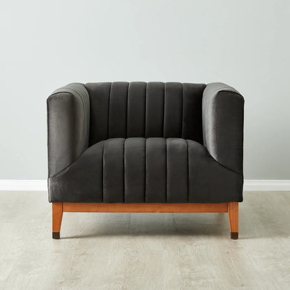 Asfor Lounge Arm Chair for Living Room | Bedroom Charcoal Soft Velvet Fabric Mid Century Modern Design