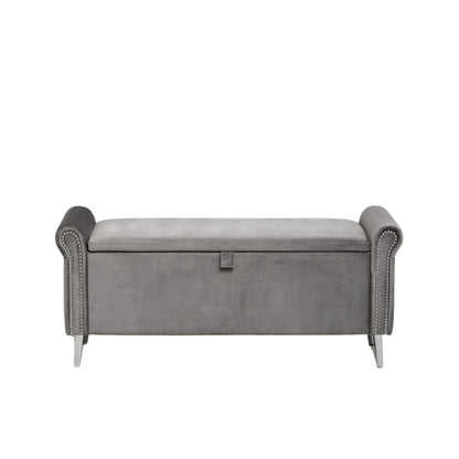 Dev Storage Ottoman Bench - Velvet Steel Grey with Studs