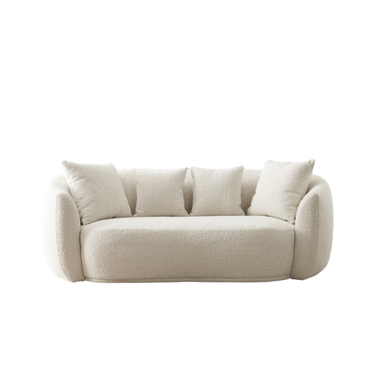 Everbe Off-White Boucle 2 Seater Mid-Century Sofa