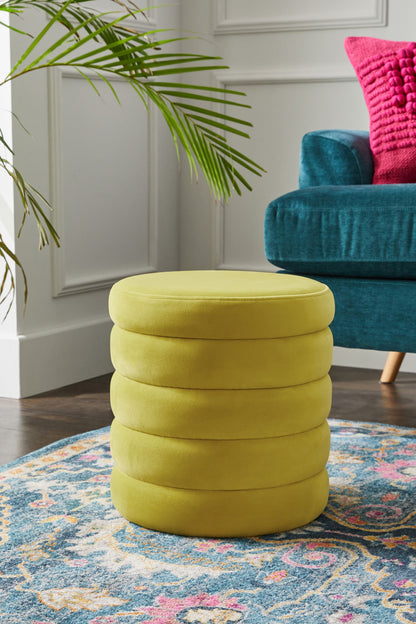 Stella Ribbed Storage Stool - Soft Velvet Chartreuse Yellow