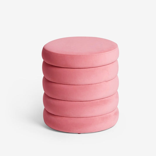 Stella Ribbed Storage Stool - Soft Velvet Raspberry Pink