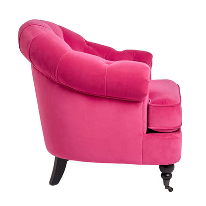 Jesper Chesterfield Buttoned Accent Armchair with Castor Legs - Soft Pink Velvet