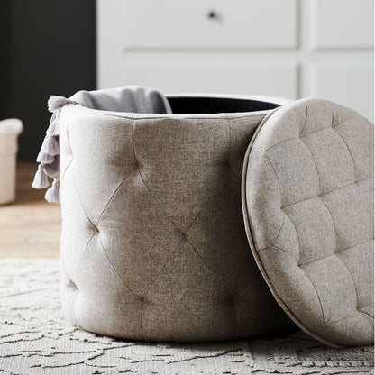 Harfoot Upholstered Storage Footstool - Wool Blend Natural Stone
