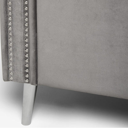 Dev Storage Ottoman Bench - Velvet Steel Grey with Studs