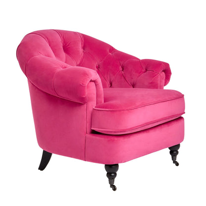 Jesper Chesterfield Buttoned Accent Armchair with Castor Legs - Soft Pink Velvet