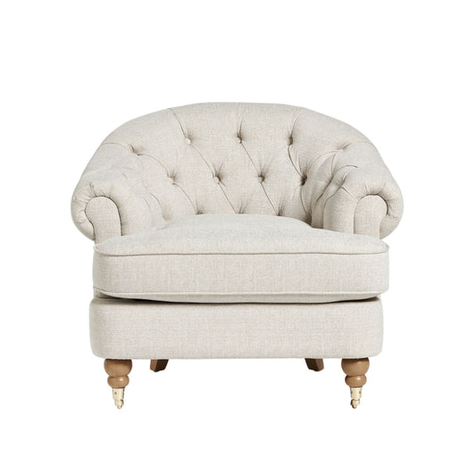 Jesper Chesterfield Buttoned Accent Armchair with Castor Legs - Chunky Beige