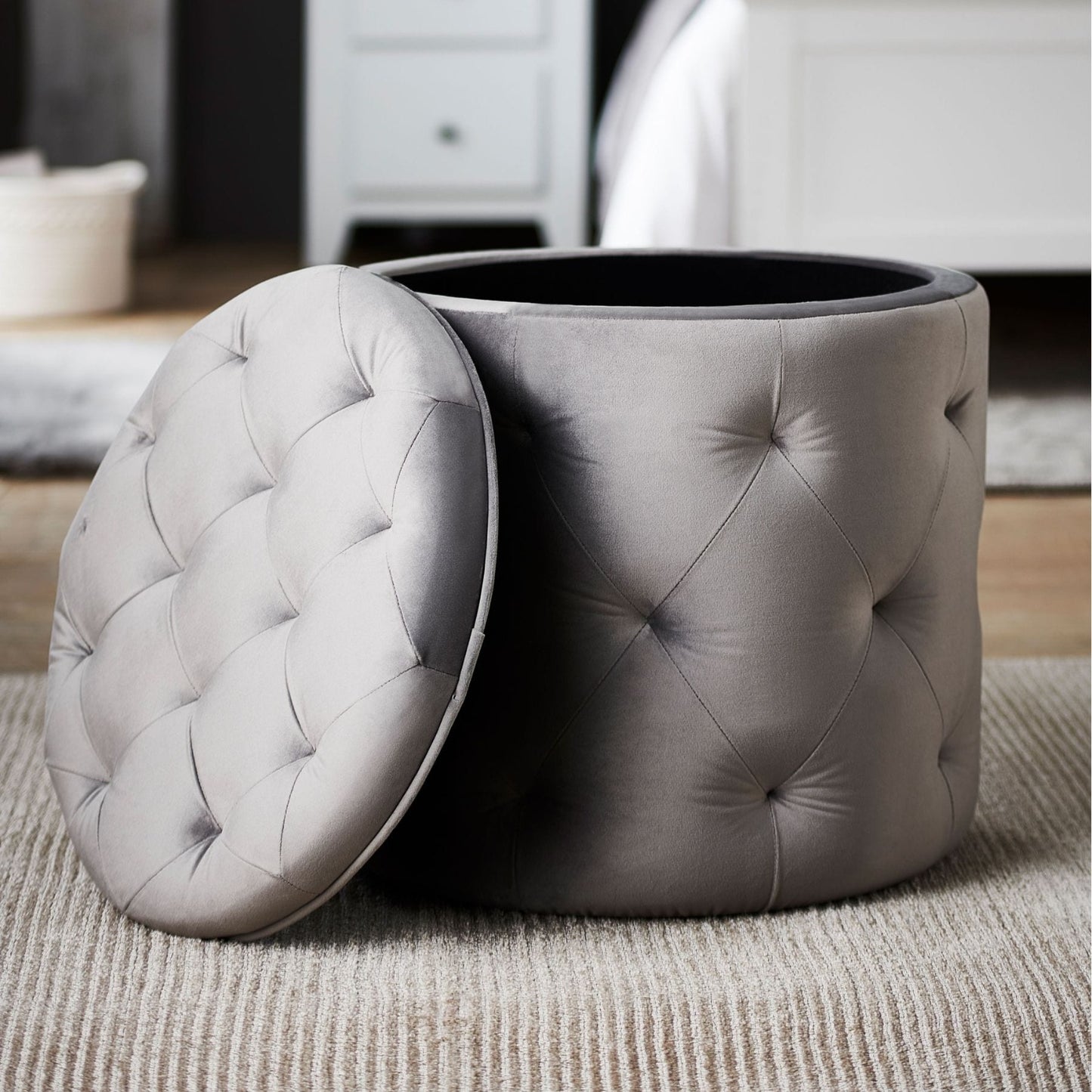 Harfoot Upholstered Storage Footstool - Velvet Steel Grey