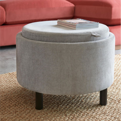 Ashtin Storage Footstool Puffy for Lounge Accent Arm Chair Footrest | Tray Top Ottoman Chenille Mid Grey Fabric Modern Design