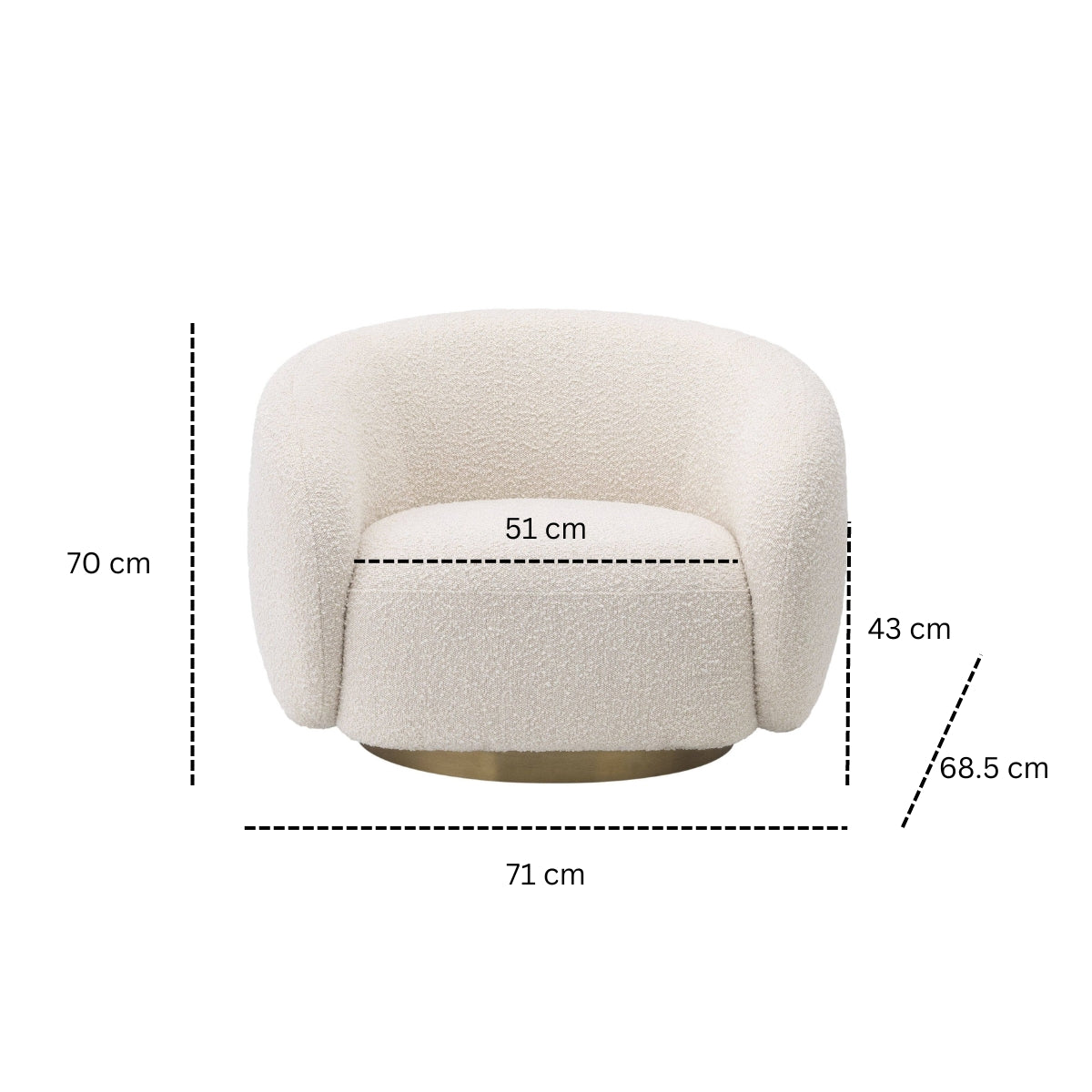 Brok Swivel 360° Lounge Arm Chair for Living Room | Bedroom Cream Boucle Fabric Mid Century Modern Design