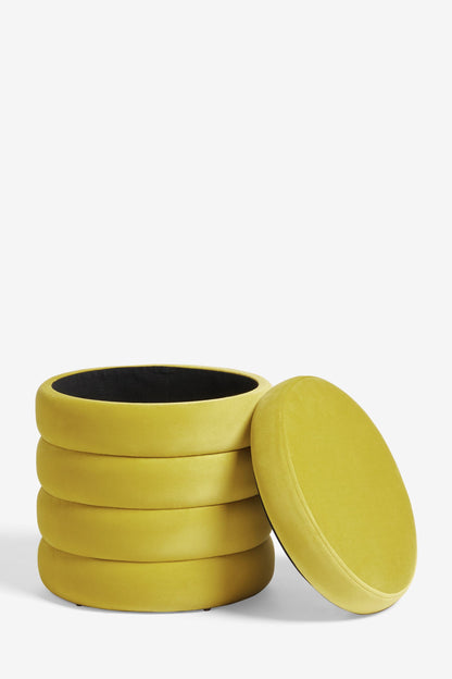 Stella Ribbed Storage Stool - Soft Velvet Chartreuse Yellow