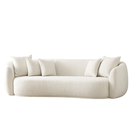 Everbe Cream Boucle 3 Seater Mid-Century Sofa