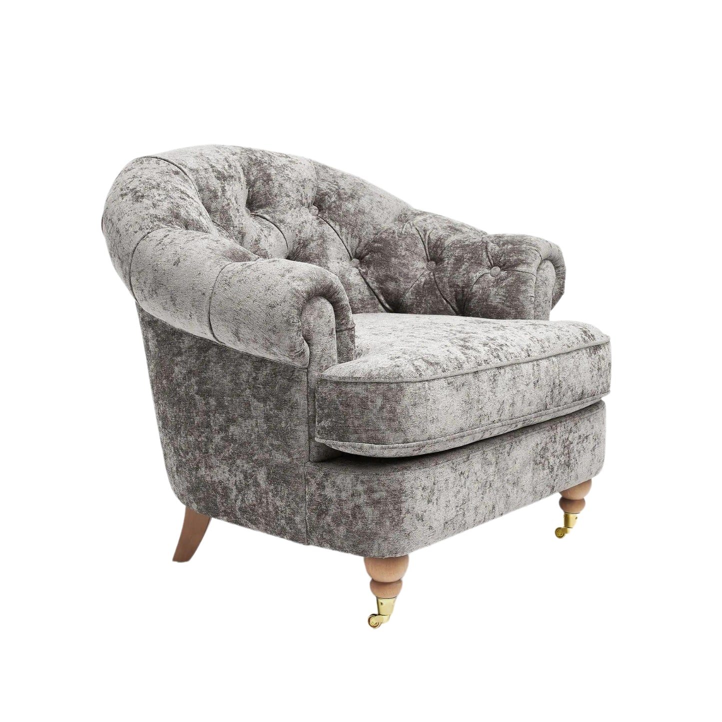 Jesper Chesterfield Buttoned Accent Armchair with Castor Legs - Distressed Valour French Grey