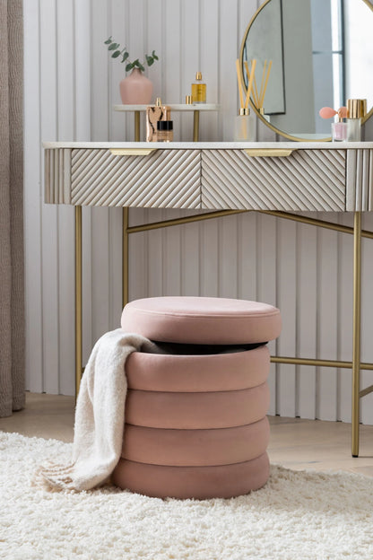 Stella Ribbed Storage Stool - Soft Velvet Blush Pink