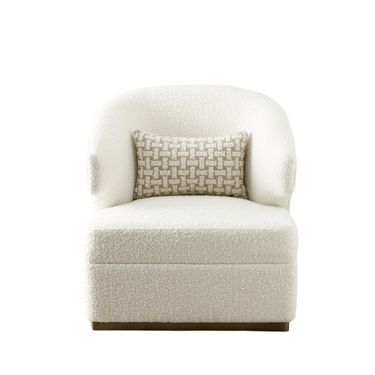 Argo Swivel 360° Lounge Arm Chair for Living Room | Bedroom Cream & Light Grey Boucle Fabric Mid Century Modern Design
