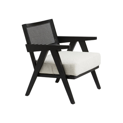 Abel Rattan Accent Arm Chair for Living Room | Bedroom Black Matte Finish Modern Cane Chair