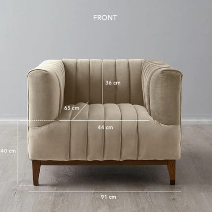 Asfor Lounge Arm Chair for Living Room | Bedroom Beige Soft Velvet Fabric Mid Century Modern Design