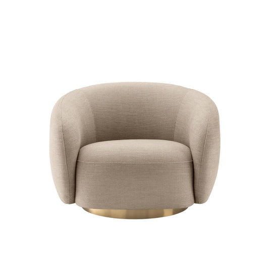 Brok Swivel 360° Lounge Arm Chair for Living Room | Bedroom Avalon Sand Fabric Mid Century Modern Design