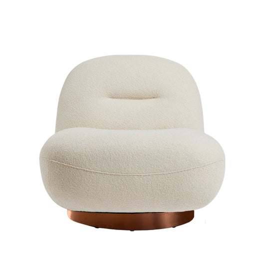 Otis Swivel 360° Lounge Accent Chair for Living Room | Bedroom White Boucle Sherpa Fabric Rose Gold Finish Stainless Steel Base Mid Century Modern Design