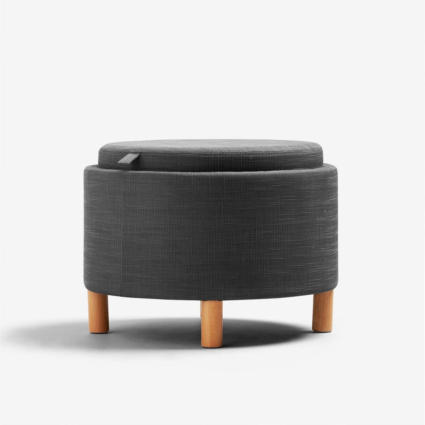 Ashtin Storage Footstool Puffy | Tray on Other Side - Textured Dark Grey