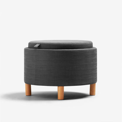 Ashtin Storage Footstool Puffy | Tray on Other Side - Textured Dark Grey