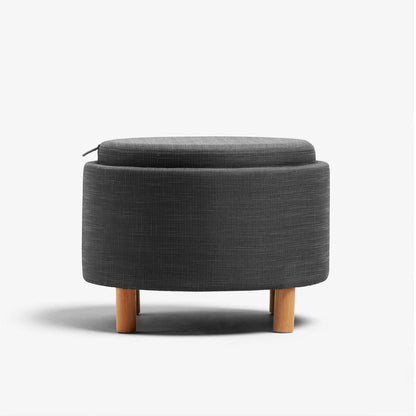 Ashtin Storage Footstool Puffy | Tray on Other Side - Textured Dark Grey